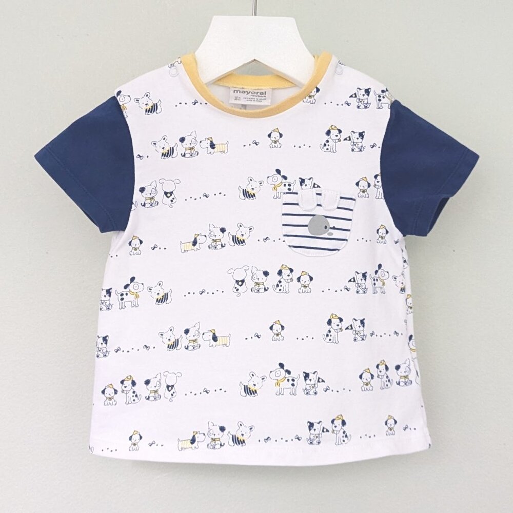 💥3/$15!! Mayoral | Puppy Print Pocket Tee | 12M or 80cm